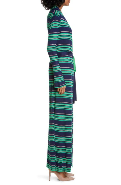 Shop L Agence Marija Stripe Duster In Midnight/ Gloss Green/ Gold