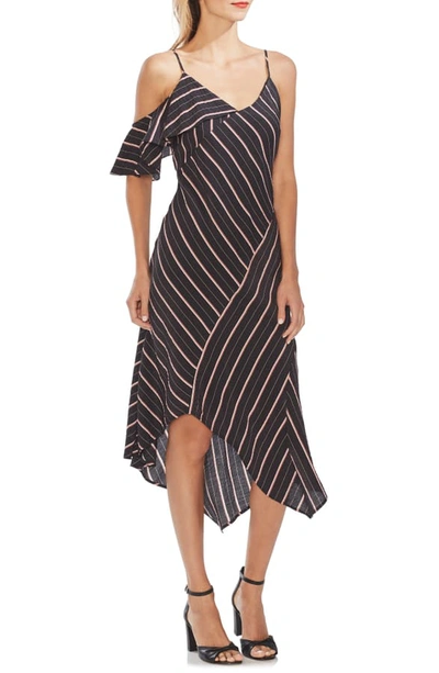 Shop Vince Camuto Asymmetrical Stripe Dress In Rich Black