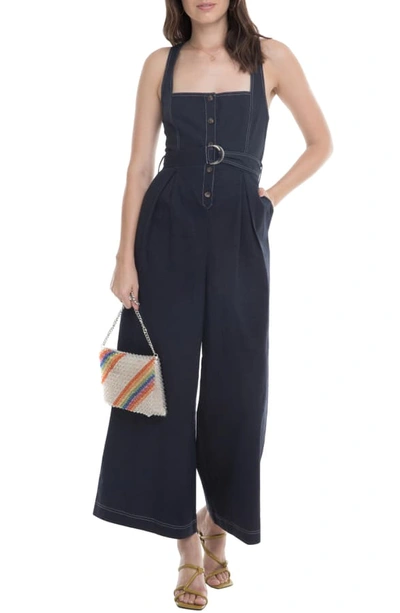 Shop Astr Warwick Belted Wide Leg Jumpsuit In Navy