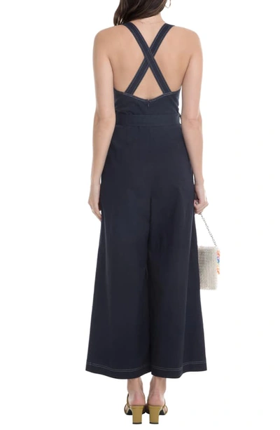 Shop Astr Warwick Belted Wide Leg Jumpsuit In Navy