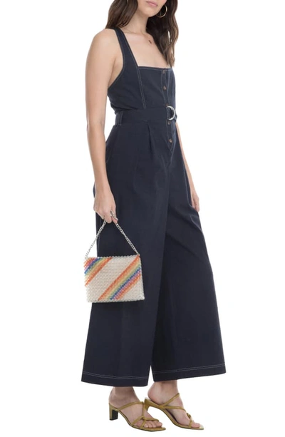 Shop Astr Warwick Belted Wide Leg Jumpsuit In Navy