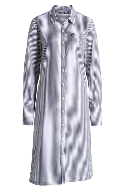 Shop Alex Mill Stripe Midi Shirtdress In Navy/ White