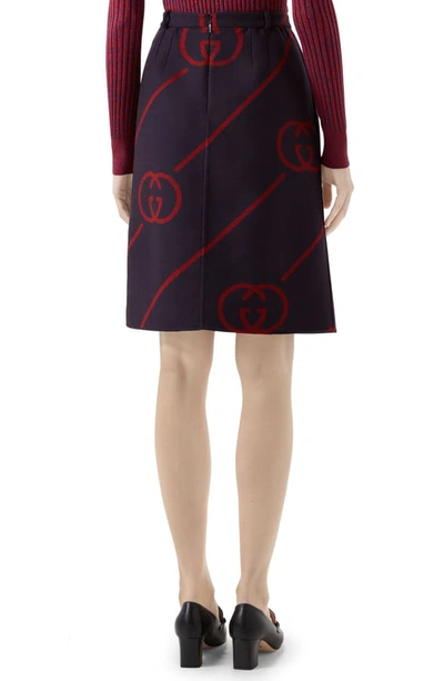 Shop Gucci Interlocking-g Print Reversible Wool & Silk Skirt In Blue/ Red