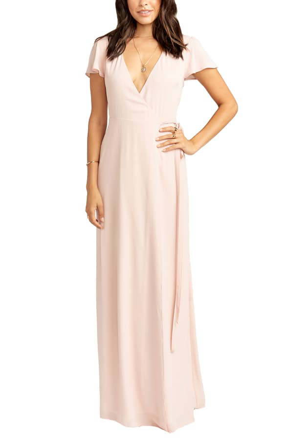 noelle flutter sleeve wrap dress