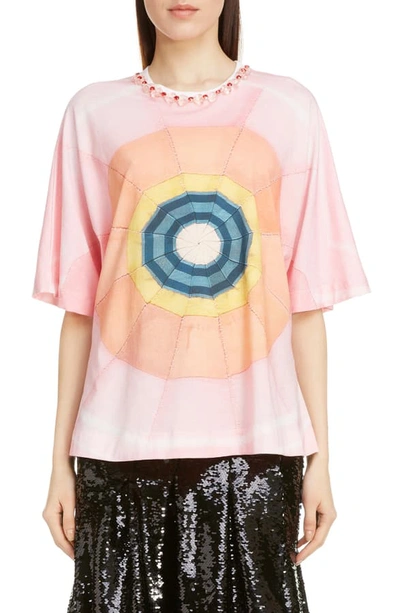 Shop Simone Rocha Beaded Collar Jersey Tee In Pink/ Pink/ Red