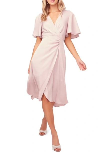 Shop Astr Delaney Faux Wrap Flutter Sleeve Dress In Dusty Lilac