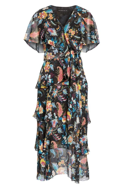 Shop Etro Fern & Floral Print Ruffle Wrap Dress In Black