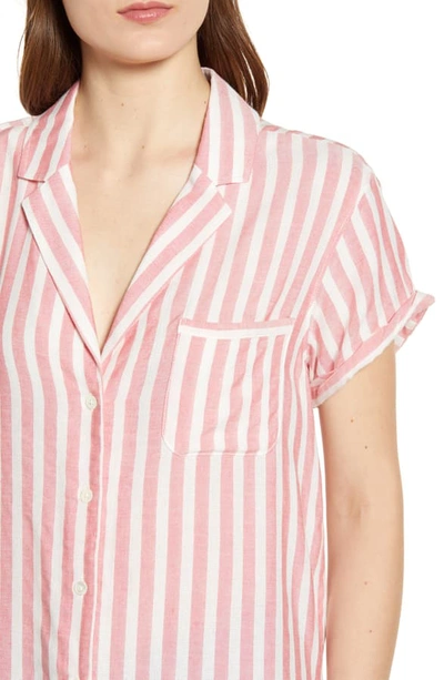 Shop Paige Stripe Button Up Short Sleeve Shirt In Watermelon