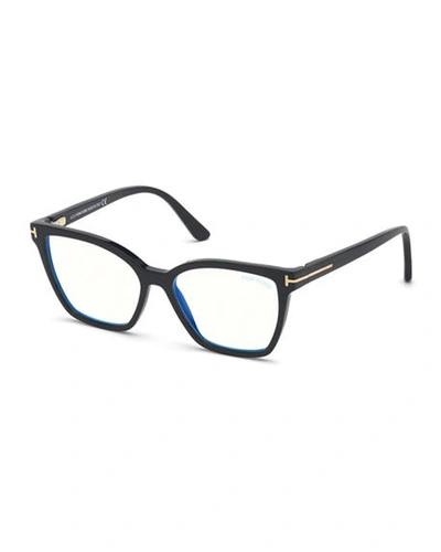 Tom Ford Square Blue-block Optical Frames W/ Two Magnetic Sunglasses Clips In Black