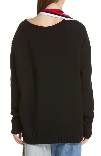 Shop Monse Tie Neck Wool Sweater In Black
