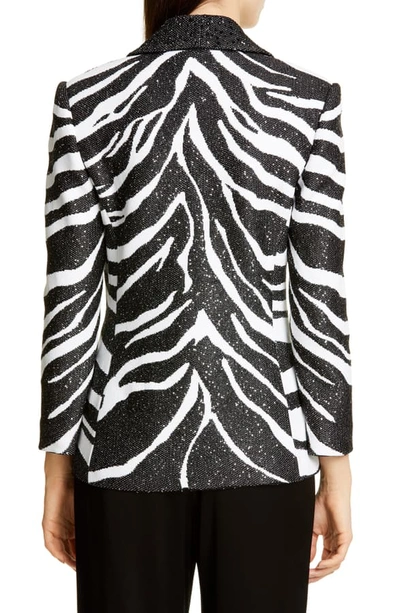 Shop St John Sequin Zebra Jacquard Knit Jacket In Caviar/ White