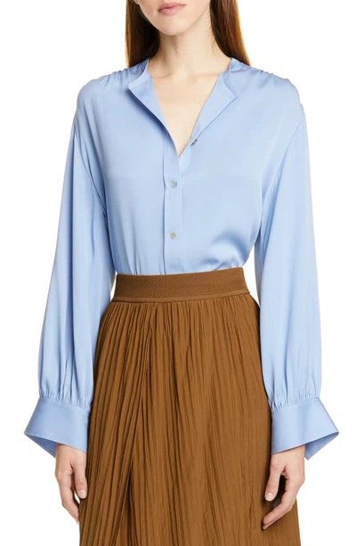 Shop Vince Shirred Stretch Silk Blouse In Avalon