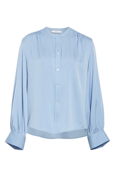 Shop Vince Shirred Stretch Silk Blouse In Avalon