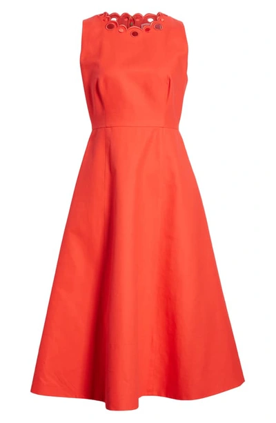 Shop Kate Spade Scallop Neck Cotton Fit & Flare Dress In Zinnia Red