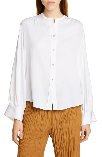 Shop Vince Shirred Stretch Silk Blouse In Optic White