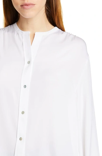 Shop Vince Shirred Stretch Silk Blouse In Optic White