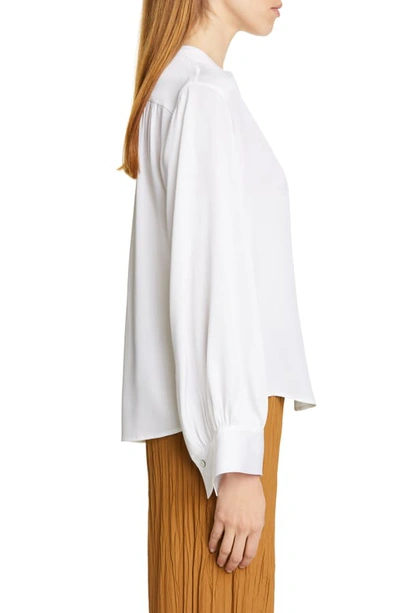 Shop Vince Shirred Stretch Silk Blouse In Optic White
