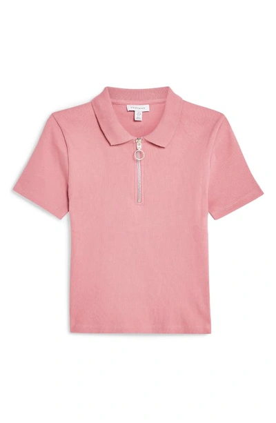 Shop Topshop Crop Polo Shirt In Light Pink