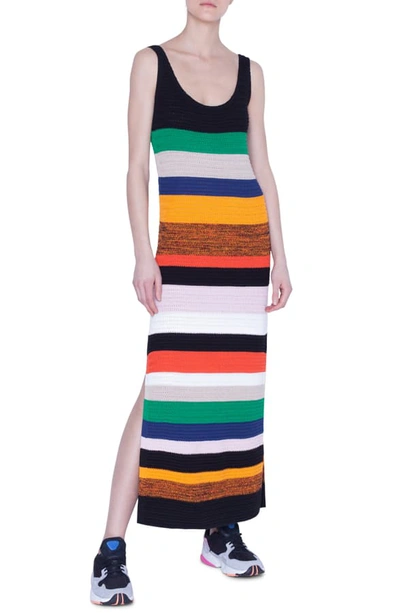Shop Akris Punto Multicolor Stripe Tank Sweater Dress In Sun/ Black/ Cream