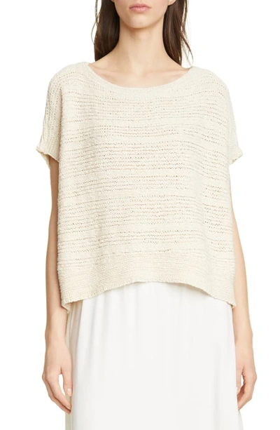 Shop Eileen Fisher Bateau Neck Knit Organic Cotton Top In Soft White