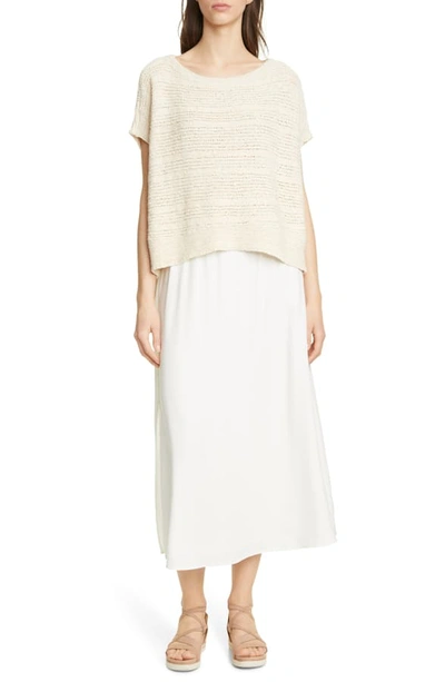 Shop Eileen Fisher Bateau Neck Knit Organic Cotton Top In Soft White