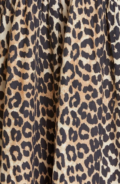 Shop Ganni Leopard Print Oversize Cotton & Silk Midi Dress