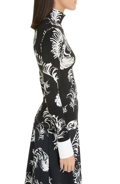 Shop Loewe Leather Cuff Feather Print Top In Black/ White