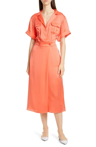 Shop Equipment Orlenna Silk Blend Midi Shirtdress In Hot Coral