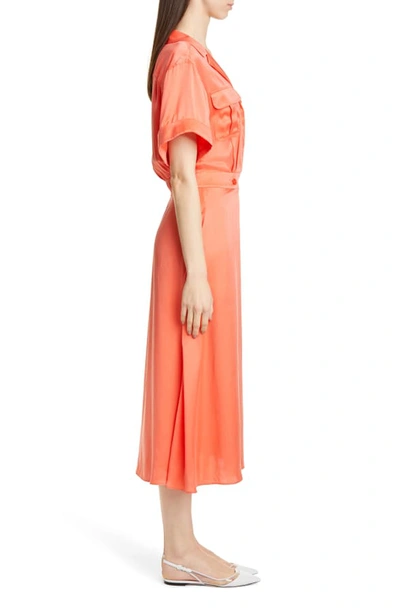 Shop Equipment Orlenna Silk Blend Midi Shirtdress In Hot Coral