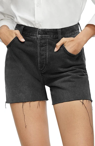 Shop Anine Bing Bonnie Raw Hem Cutoff Denim Shorts In Charcoal