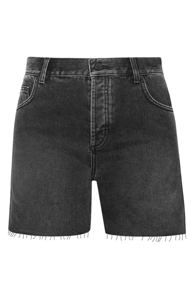 Shop Anine Bing Bonnie Raw Hem Cutoff Denim Shorts In Charcoal