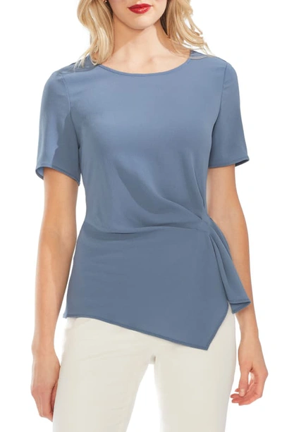 Shop Vince Camuto Side Pleat Mixed Media Blouse In Dusty Blue
