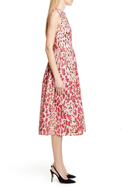 Shop Carolina Herrera Leopard A-line Midi Dress In Shell Pink Multi