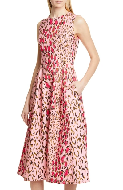 Shop Carolina Herrera Leopard A-line Midi Dress In Shell Pink Multi