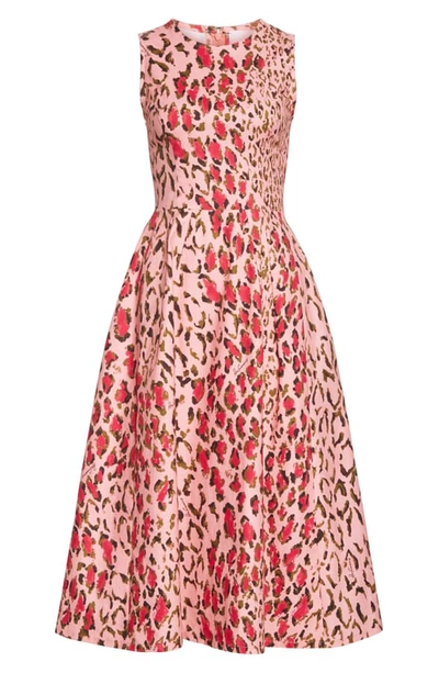 Shop Carolina Herrera Leopard A-line Midi Dress In Shell Pink Multi