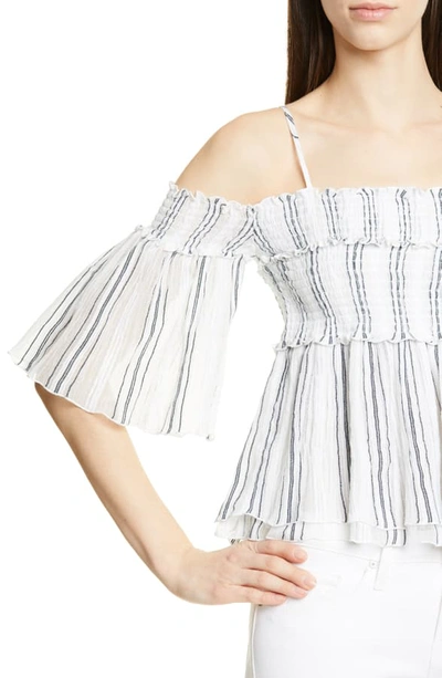 Shop Atm Anthony Thomas Melillo Stripe Cold Shoulder Top In Chalk/ Midnight Stripe