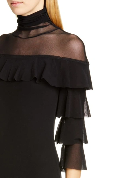 Shop Fuzzi Ruffle Sleeve Body-con Dress In Nero