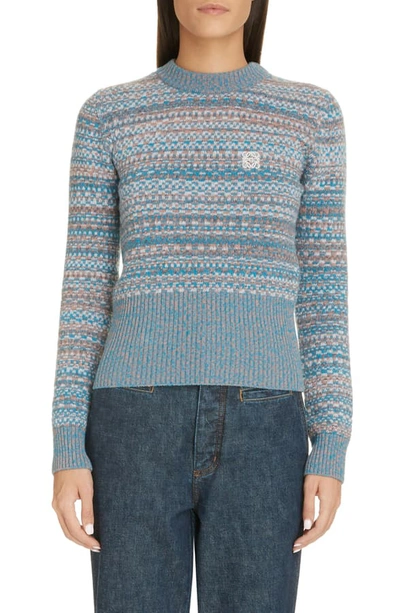 Shop Loewe Anagram Logo Wool Jacquard Sweater In Blue