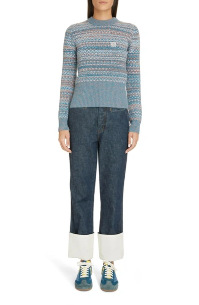 Shop Loewe Anagram Logo Wool Jacquard Sweater In Blue