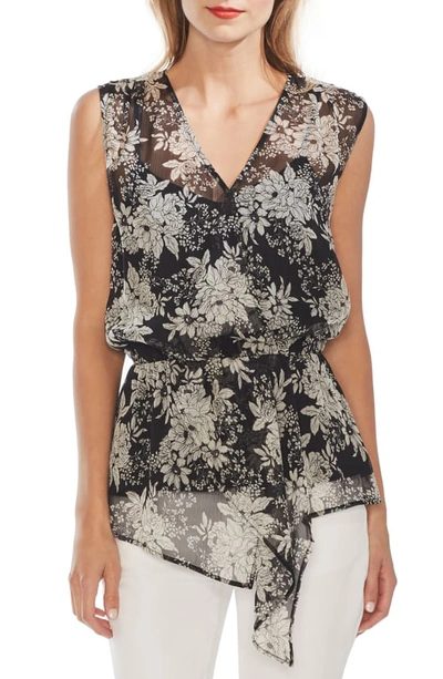 Shop Vince Camuto Botanical Sleeveless Chiffon Top In Rich Black