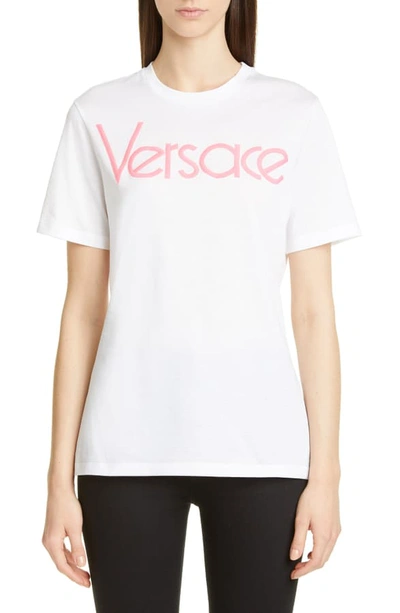 Shop Versace Vintage Logo Embroidered Cotton Tee In White