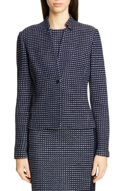 Shop St John Dotted Inlay Tweed Knit Jacket In Navy/ White Multi
