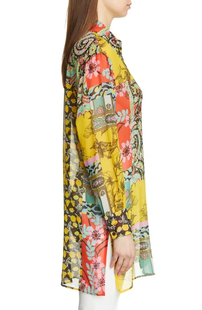 Shop Etro Patchwork Print Silk Tunic In Yellow