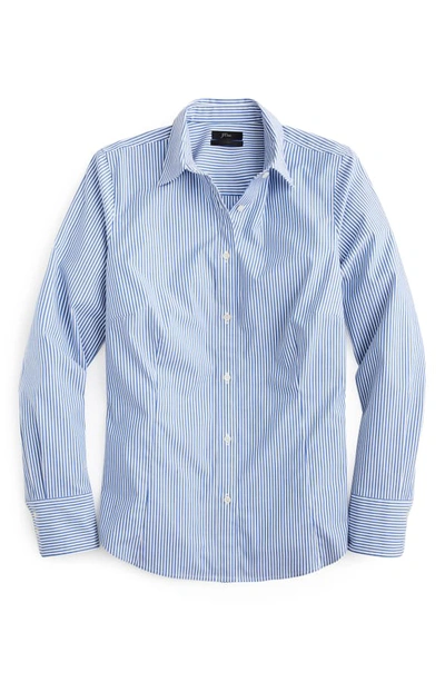 Shop Jcrew Perfect Stripe Curvy Slim Stretch Shirt In Banker Blue