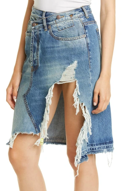 Shop R13 Norbury Ripped Crossover Denim Skirt In Jasper