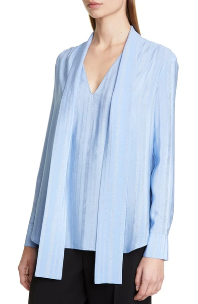 Shop Altuzarra Metallic Stripe Tie Neck Blouse In Flax Flower