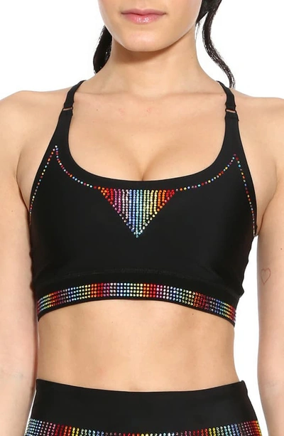 Shop Adam Selman Core Embellished Sports Bra In Rainbow/ Black