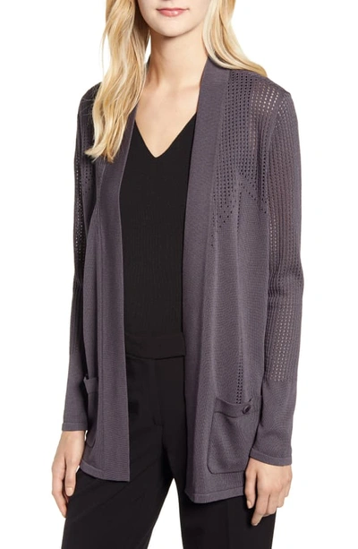 Shop Anne Klein Malibu Pointelle Cardigan In Nantucket Grey