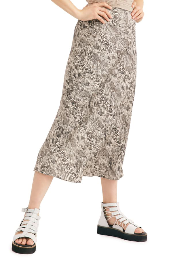 normani leopard print bias cut midi skirt