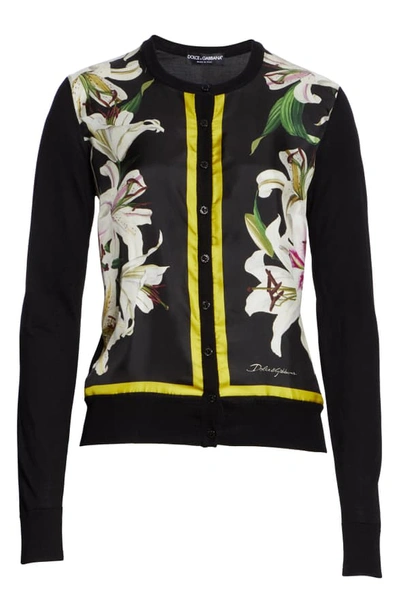 Shop Dolce & Gabbana Lily Panel Silk Cardigan In Black Lily